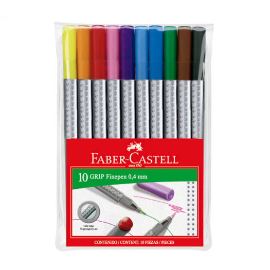 Набор цветных капиллярных ручек 0.4 мм &quot;Grip&quot; в футляре, 10 шт Faber-Castell | Фото 1