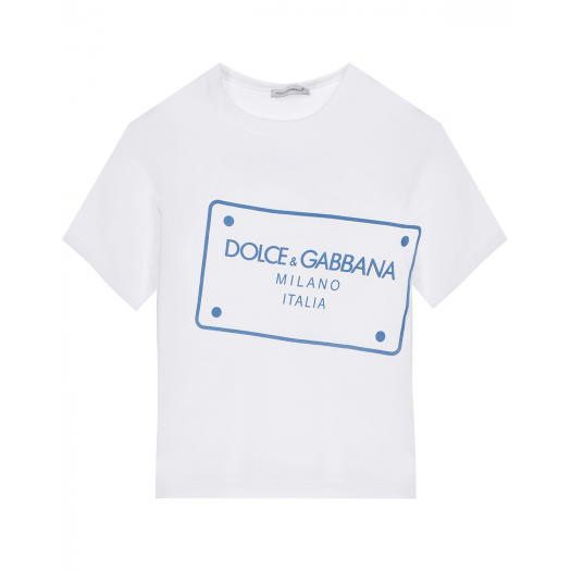 Белая футболка с синим лого Dolce&Gabbana | Фото 1