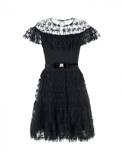 Черное платье из фатина и джерси с оборками Monnalisa | Фото 1