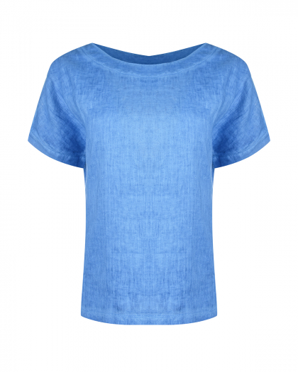 Голубая льняная футболка с отделкой из трикотажа 120% Lino | Фото 1