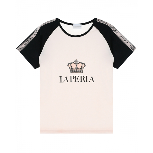 Розовая футболка с черными рукавами La Perla (спорт) | Фото 1