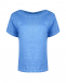 Голубая льняная футболка с отделкой из трикотажа 120% Lino | Фото 1