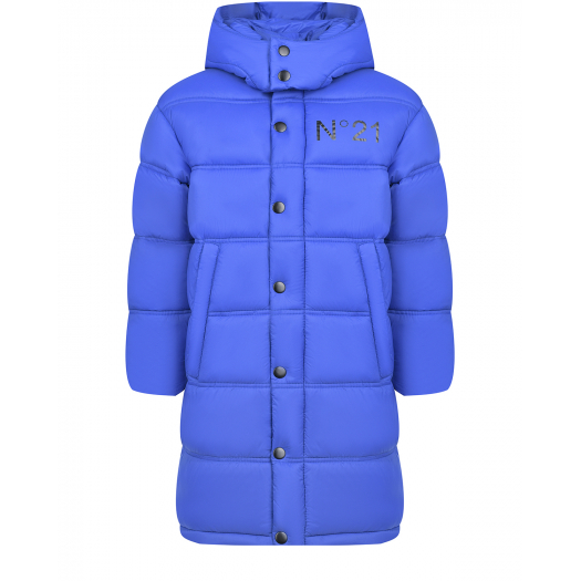 Синее стеганое пальто с капюшоном No. 21 | Фото 1