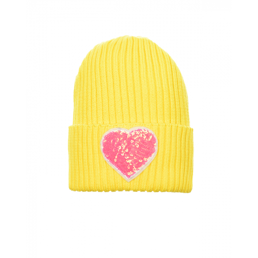 Желтая шапка с сердцем из пайеток Regina | Фото 1