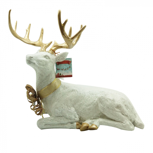 Новогодний сувенир &quot;Белый олень Поли с золотыми рогами&quot;, 38x15x35 см Timstor | Фото 1