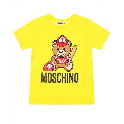 Желтая футболка с принтом &quot;медвежонок-бейсболист&quot; Moschino | Фото 1