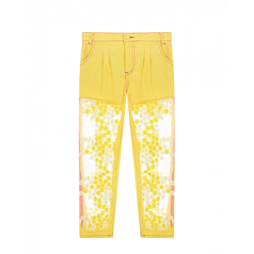 Желтые джинсы с цветочной отделкой  | Фото 1