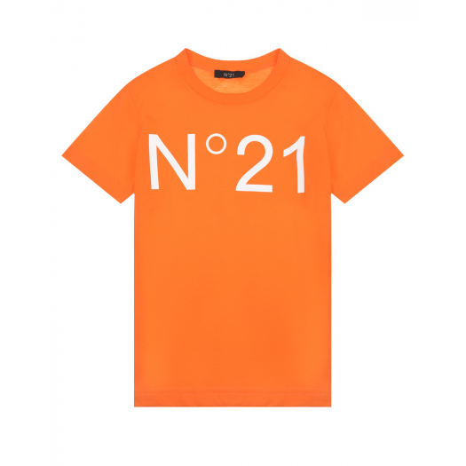 Оранжевая футболка с белым лого No. 21 | Фото 1