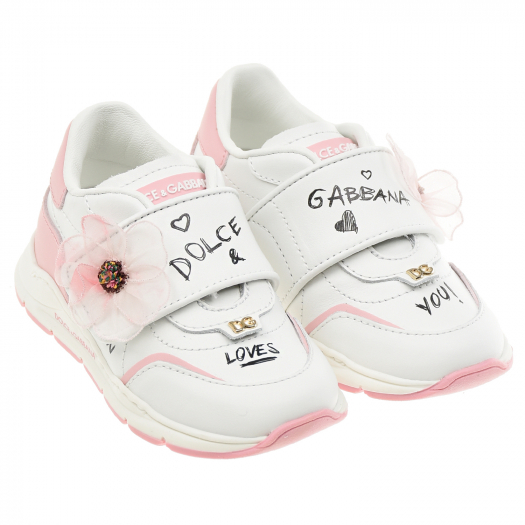 Белые кроссовки с розовыми вставками Dolce&Gabbana | Фото 1