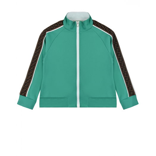 Зеленая спортивная куртка с брендированными лампасами Fendi | Фото 1