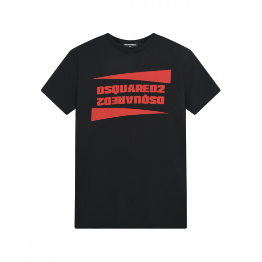 Черная футболка с красным лого Dsquared2 | Фото 1