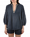 Темно-синяя льняная блуза с V-образным вырезом 120% Lino | Фото 7