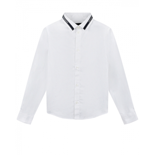 Белая рубашка из поплина с логотипом на воротнике Emporio Armani | Фото 1