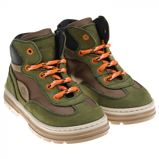 Ботинки цвета хаки с оранжевыми шнурками Walkey | Фото 1