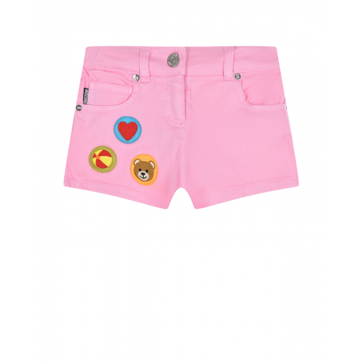 Розовые шорты с вышивкой &quot;значки&quot; Moschino | Фото 1
