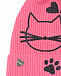 Розовая шапка с черным принтом &quot;котик и лапки&quot; Il Trenino | Фото 3
