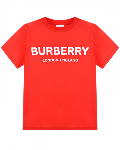 Красная футболка с белым логотипом Burberry | Фото 1