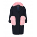 Темно-синее пальто с розовыми карманами из меха Blancha | Фото 1