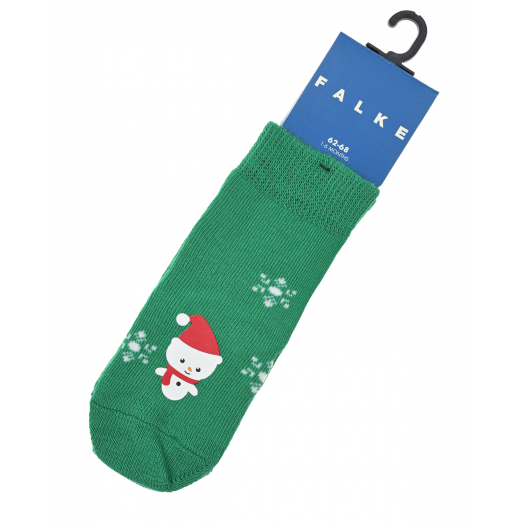 Зеленые носки с принтом &quot;снеговик&quot; Falke | Фото 1
