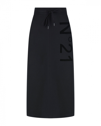 Черная юбка-миди с логотипом в тон No. 21 | Фото 1
