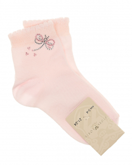 Светло-розовые носки со стрекозой из страз Story Loris Розовый, арт. 7409 2R | Фото 1
