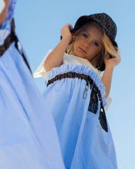 Платье с юбкой в бело-голубую полоску Fendi Мультиколор, арт. JFB472 AG39 F11H1 | Фото 2