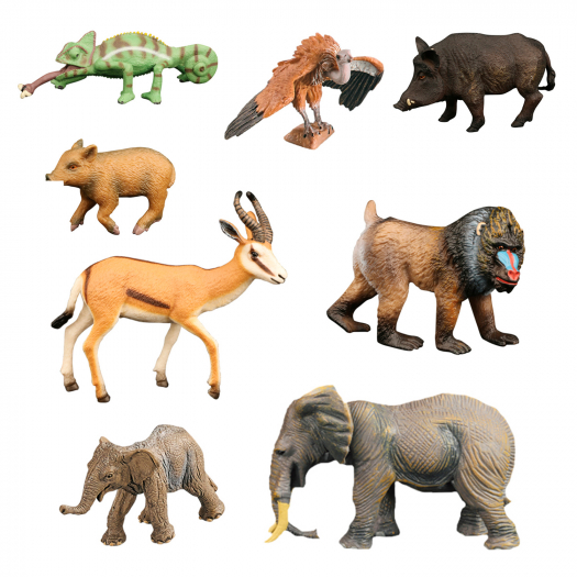 Набор фигурок серии &quot;Мир диких животных&quot;: стервятник, 2 кабана, 2 слона, обезьяна, хамелеон, антилопа (набор из 8 фигурок) Masai Mara | Фото 1