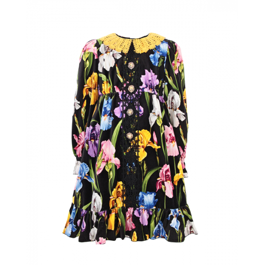 Бархатное платье с кружевной отделкой Dolce&Gabbana | Фото 1
