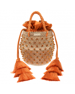 Бежевая сумка с оранжевыми кистями, 20x20x10 см Le Nine , арт. CRS2-90310-228/30 | Фото 1