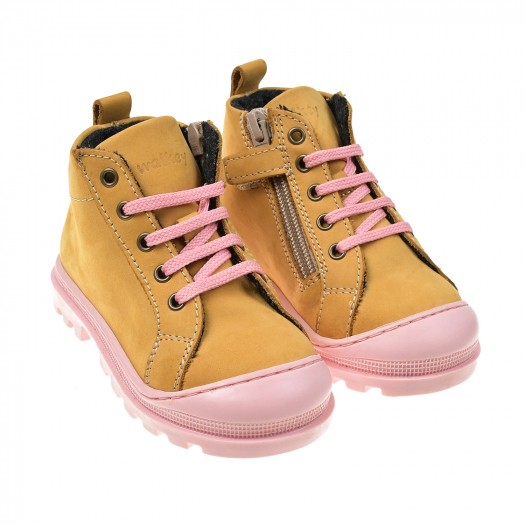 Бежевые кеды с розовой шнуровкой Walkey | Фото 1