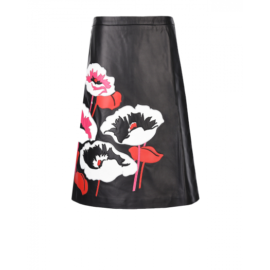 Кожаная юбка с цветочными аппликациями  | Фото 1