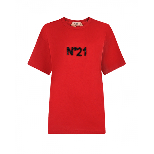 Красная футболка с черным логотипом No. 21 | Фото 1