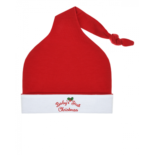Красная шапка-колпак с вышивкой &quot;Babys first Christmas&quot; Kissy Kissy | Фото 1