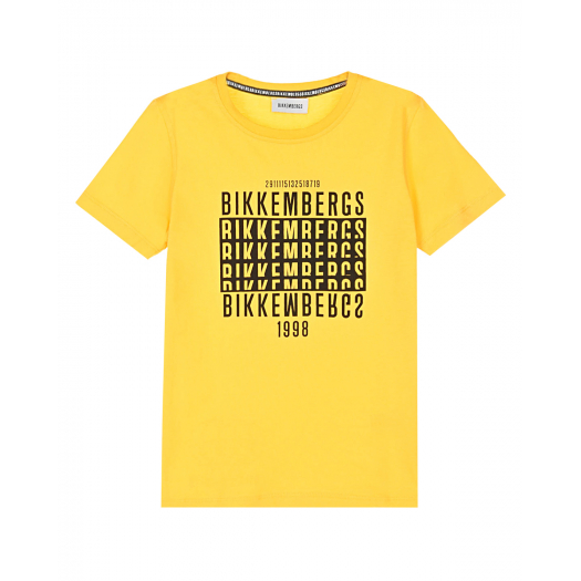 Желтая футболка с черным логотипом Bikkembergs | Фото 1