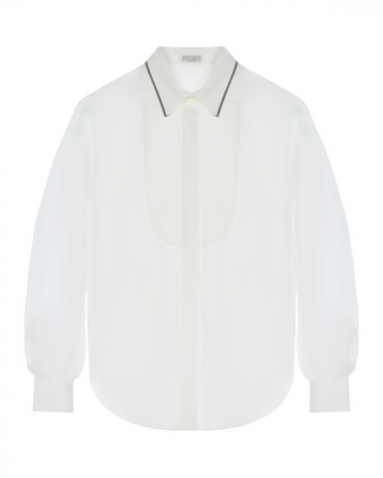 Рубашка с вышивкой бисером, белая Brunello Cucinelli | Фото 1