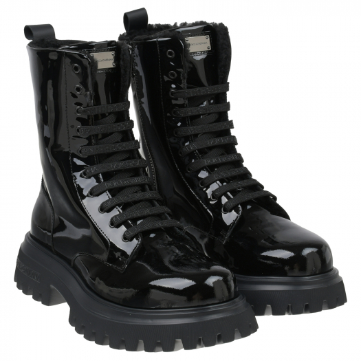 Черные лаковые ботинки с меховой подкладкой Dolce&Gabbana | Фото 1
