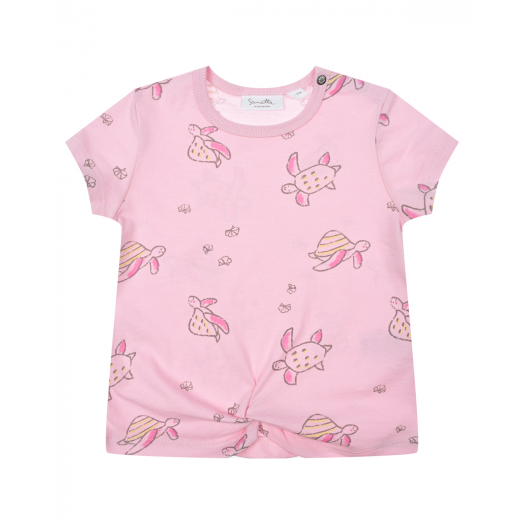 Розовая футболка с принтом &quot;морские черепахи&quot; Sanetta Kidswear | Фото 1