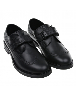 Кожаные ботинки на липучке с перфорированным кантом Missouri Черный, арт. 33004D BLACK | Фото 1
