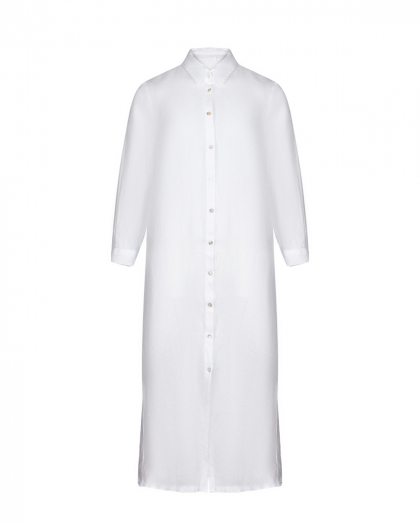 Платье-рубашка с разрезами по бокам, белое 120% Lino | Фото 1