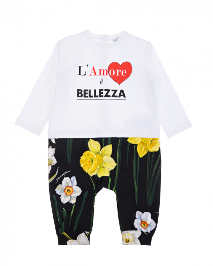 Комбинезон из хлопка с принтом &quot;Lamore é Bellezza&quot; Dolce&Gabbana | Фото 1