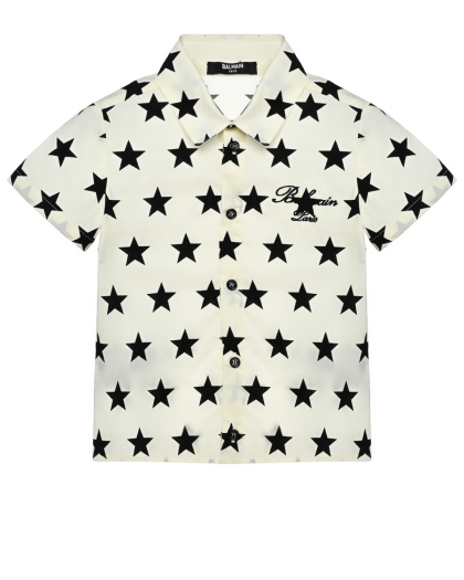 Рубашка со звездами и логотипом, белая Balmain | Фото 1