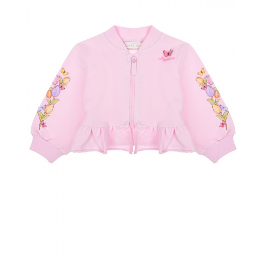 Розовая спортивная куртка с цветочным принтом Monnalisa | Фото 1