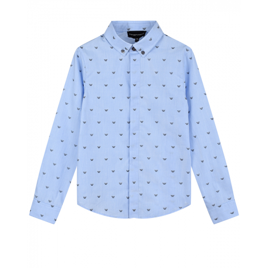 Голубая рубашка из хлопка с принтом Emporio Armani | Фото 1