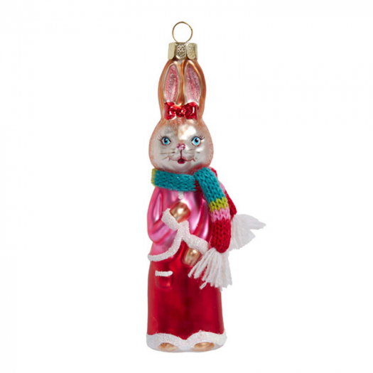 Подвеска Кролик золотистый в красном платье (стекло) 4,5х4х12 см Holiday Classics | Фото 1