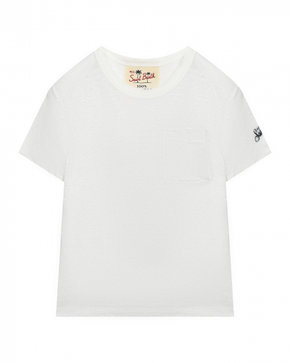 Льняная футболка с накладным карманом, белая Saint Barth | Фото 1