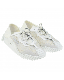 Белые кроссовки с кружевными вставками Dolce&Gabbana Белый, арт. D11008 AO237 80005 | Фото 1