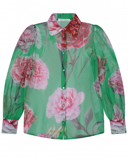 Шелковая блуза с принтом &quot;розы&quot; Dolce&Gabbana Зеленый, арт. L55S61 G7C3C HV3QF | Фото 1