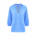Голубая льняная блуза с V-образным вырезом 120% Lino | Фото 1