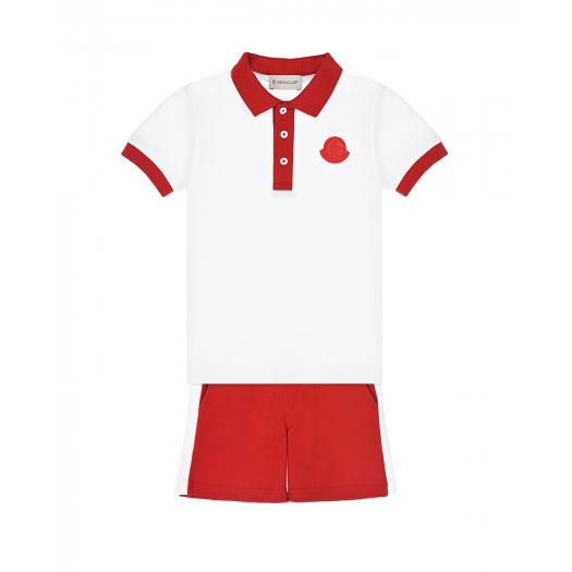 Комплект: белое поло и красные шорты Moncler | Фото 1