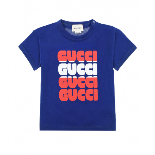 Синяя футболка из хлопка с винтажным логотипом GUCCI | Фото 1
